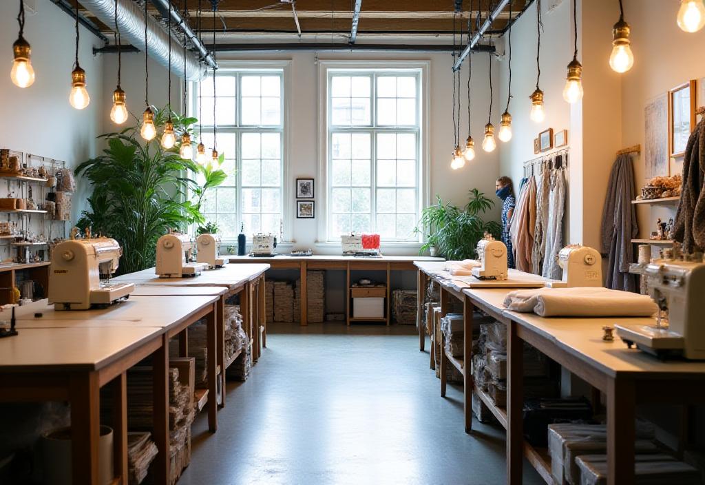 Artisan hand-stitching a textile strap at a workbench in New York
