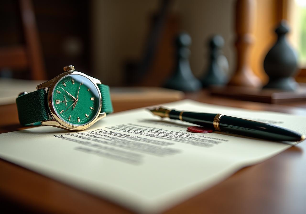 Artisan watchmaking bench with legal documents
