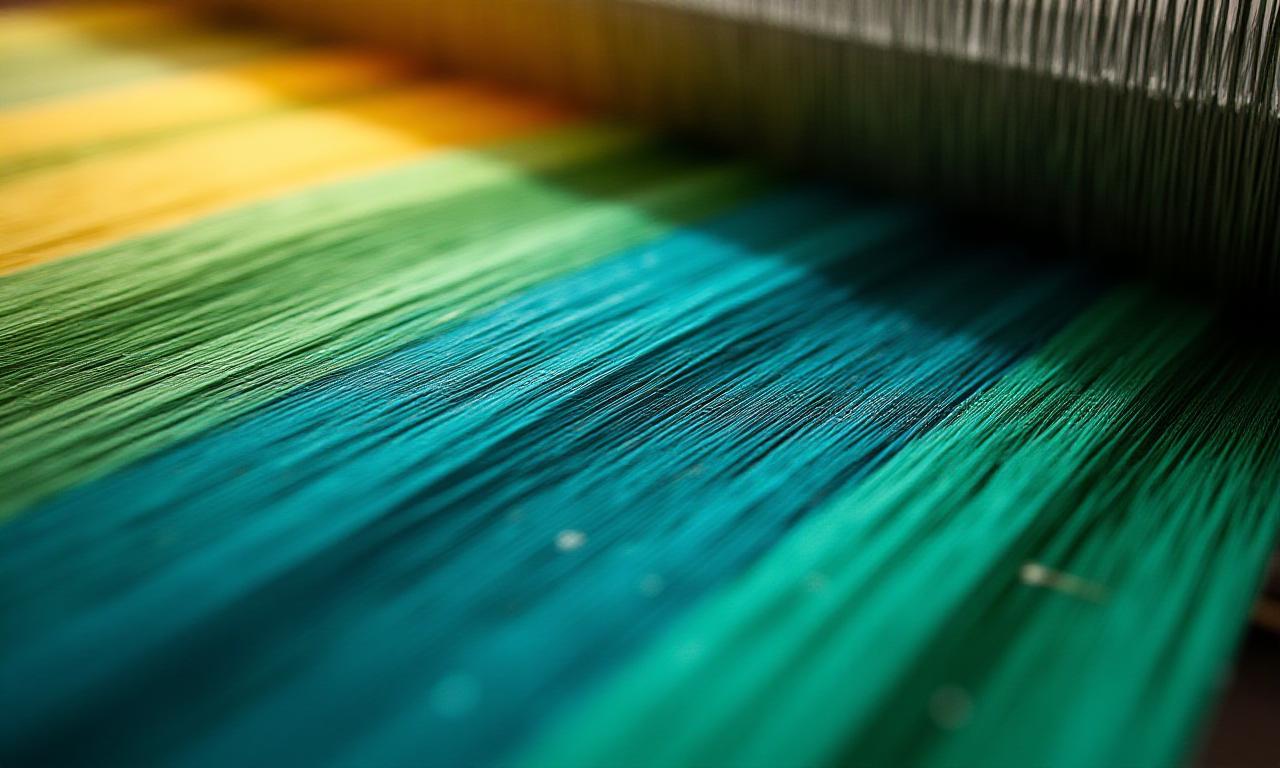 Close up of a specialized textile loom weaving silk threads